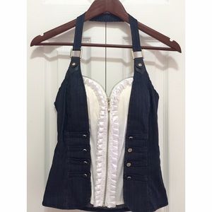 Sexy Jean with White Ruffles & Zipper Bustier