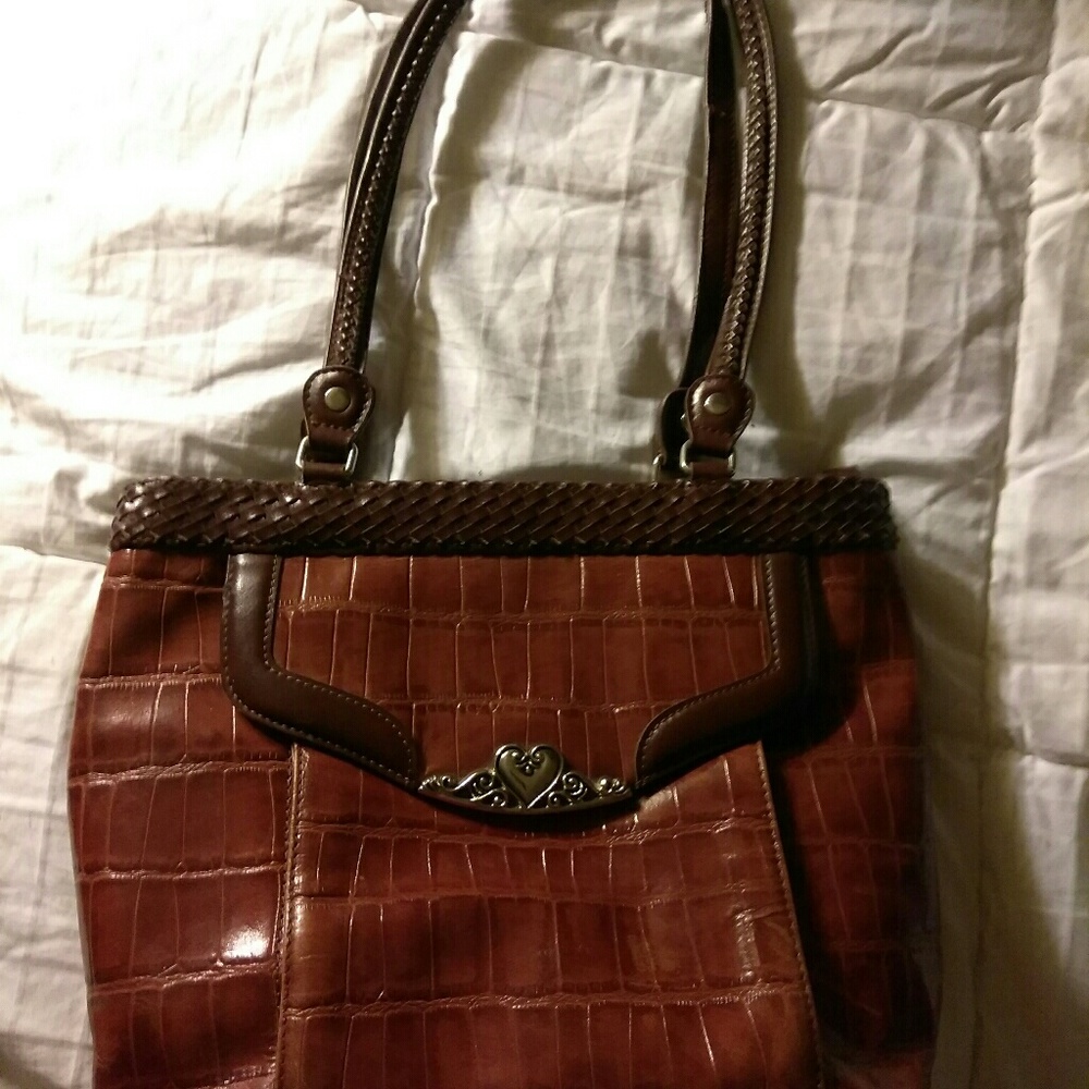 Used Brown Leather Tote w Silver Accents