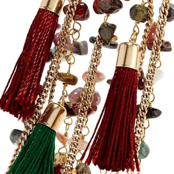 Gold Tone, Stone and Tassel Earrings - Picture 2 of 3