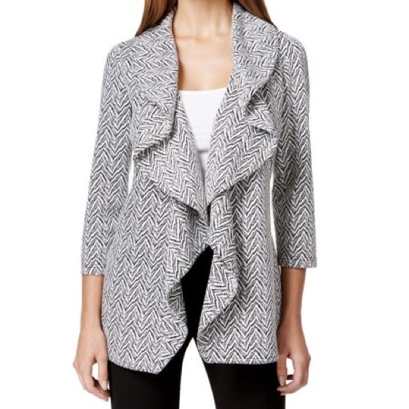 Calvin Klein Jackets & Blazers - CALVIN KLEIN PRINTED OPEN-FRONT RUFFLED JACKET