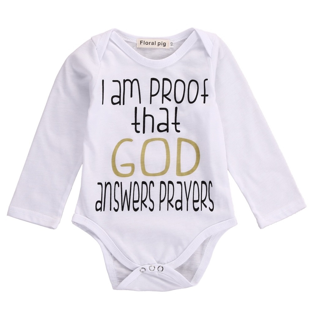 "God Answers Prayers" Baby Christian White Onesie - Picture 2 of 5