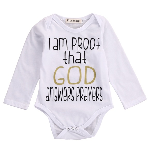 "God Answers Prayers" Baby Christian White Onesie - Picture 2 of 5