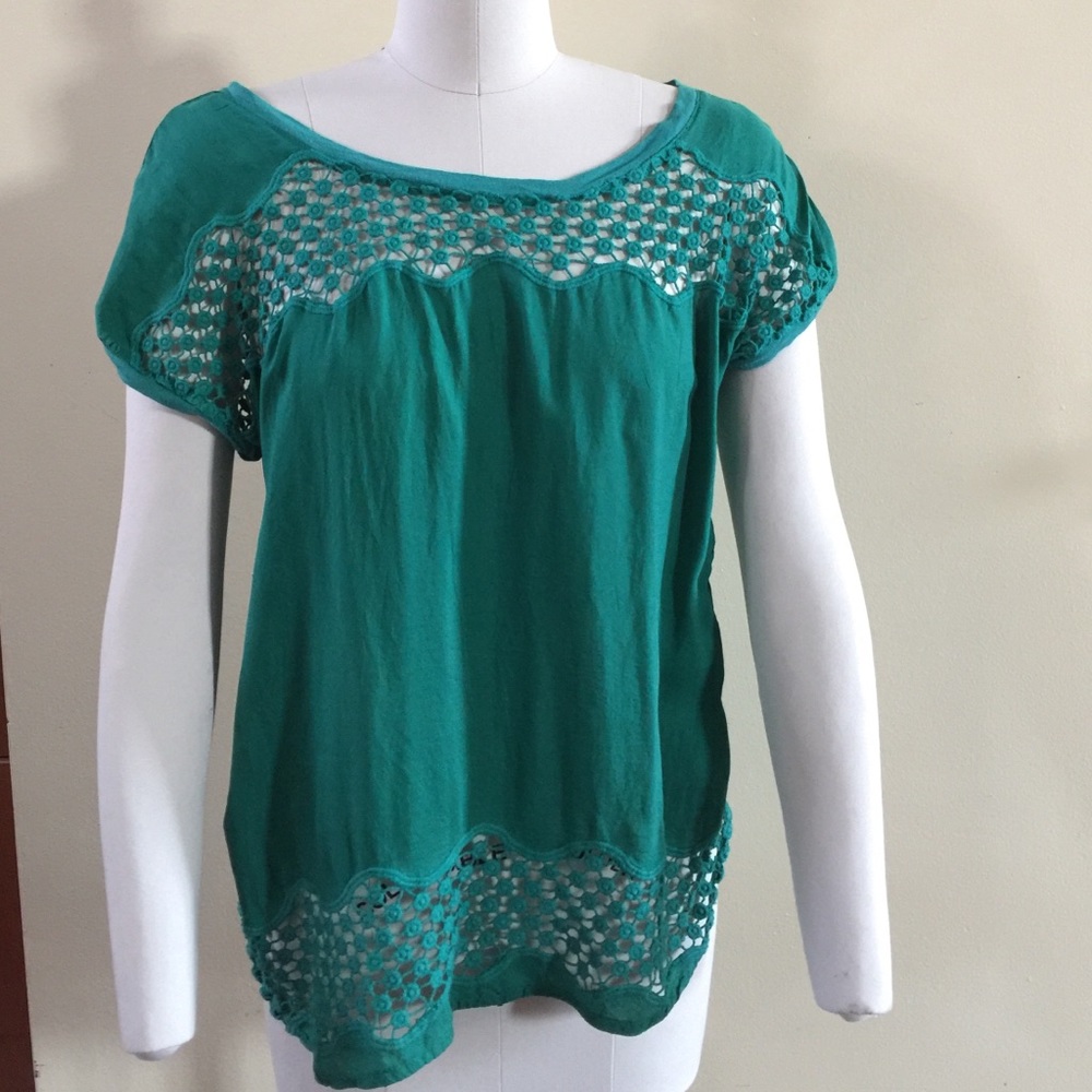 Anthropologie, Language Green Silk Blouse Small