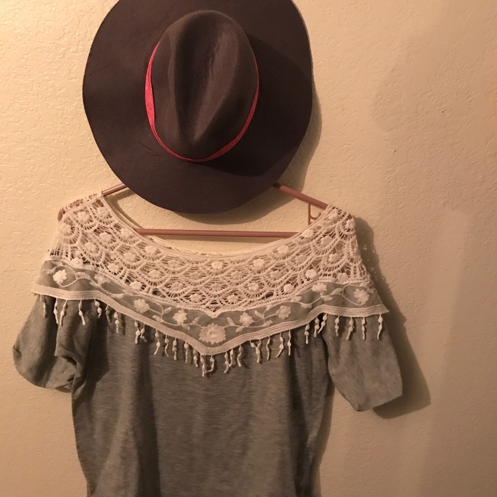 Off the shoulder crochet grey top