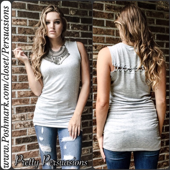 SALE‼️ Heather Gray Sleeveless Lace Up Back Top - Picture 2 of 3
