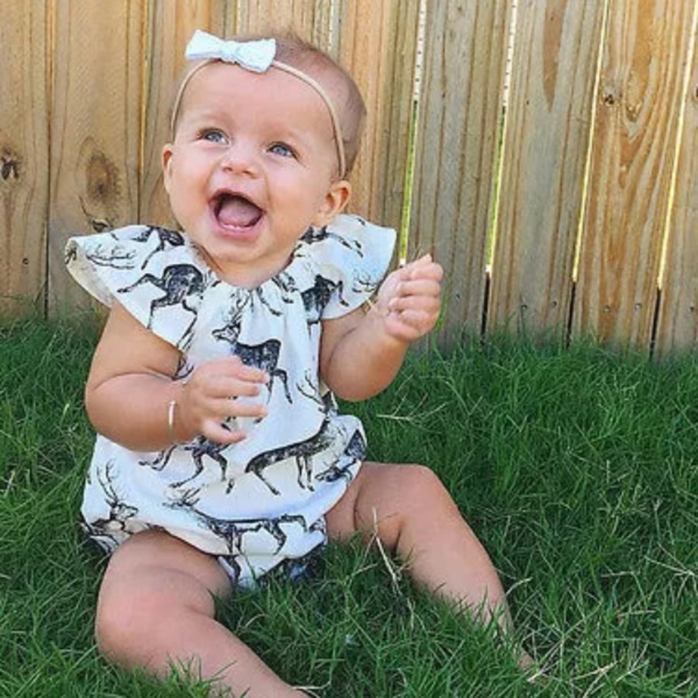 Ruffled Deer Romper Onesie Baby Girl Scoopneck
