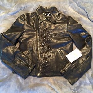 NWT scully leather jacket with embroidery detail!