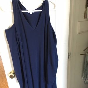 Halston cold shoulder sweater dress in navy.