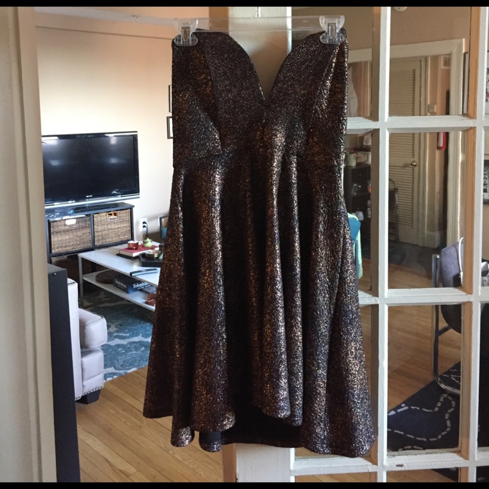 Gold sparkle strapless dress