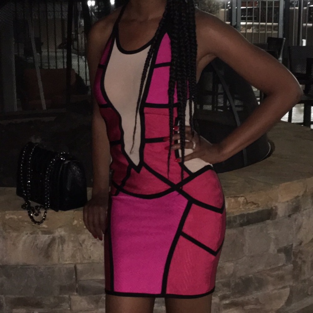 Multi colored Pink Orange Coral Bandage Dress
