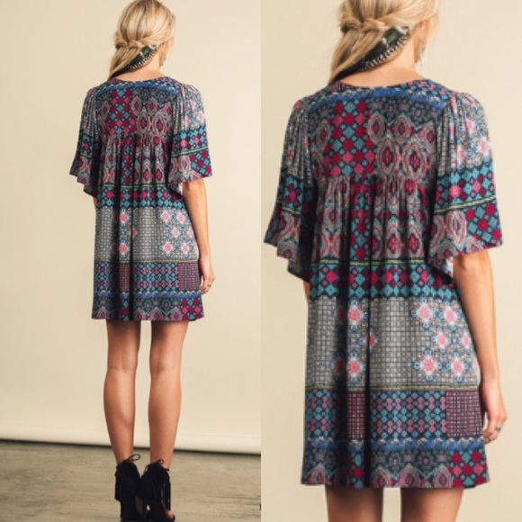 ❣LAST-S❣ Beautiful Tribal Multicolor Mini Dress - Picture 2 of 3