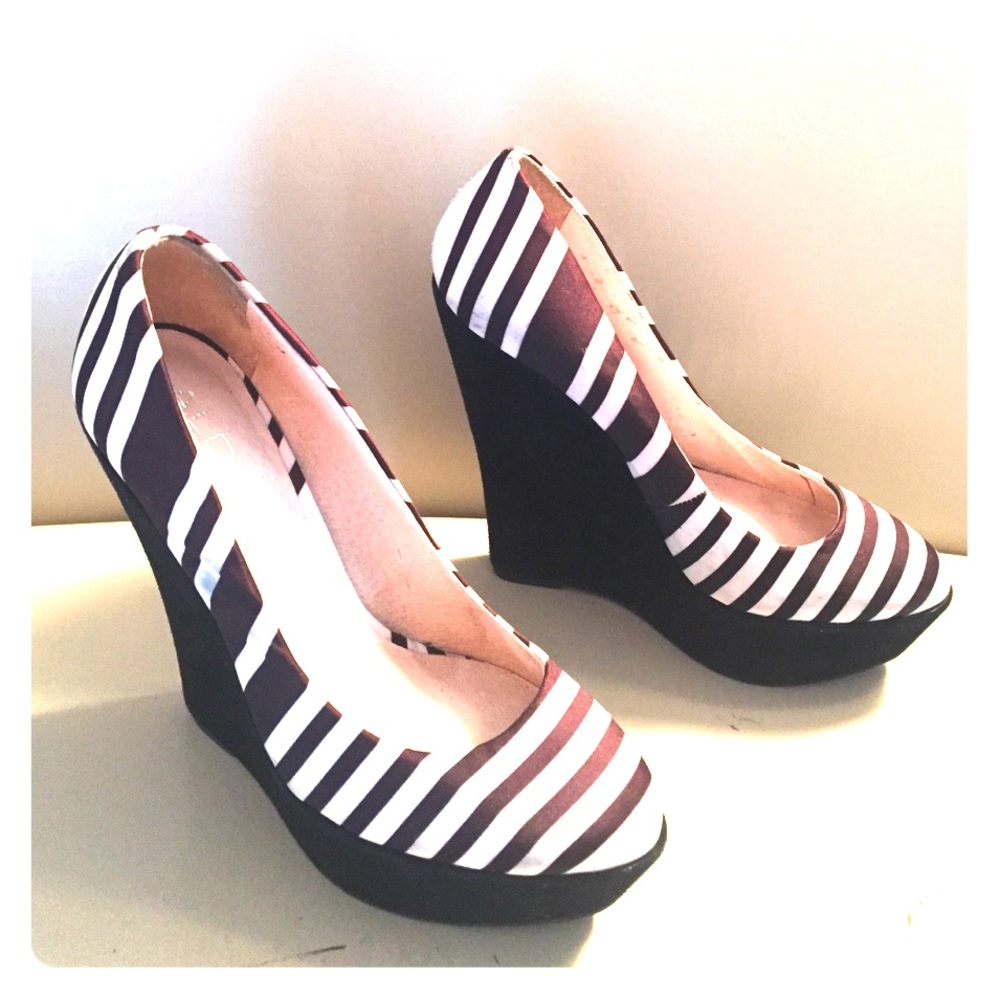 Brown White Striped Aldo Wedges Size 37