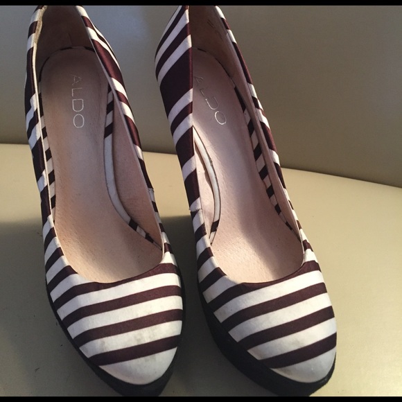 Brown White Striped Aldo Wedges Size 37 - Picture 3 of 8