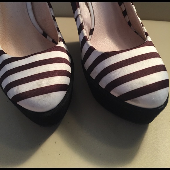 Brown White Striped Aldo Wedges Size 37 - Picture 4 of 8