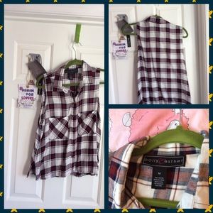 NWOT red blue+cream plaid flannel tank top