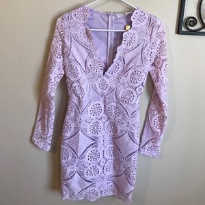 Lilac lace v-neck bodycon dress