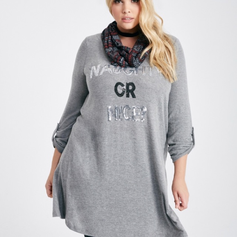 Plus size Heather sweater dress with the scarf.
