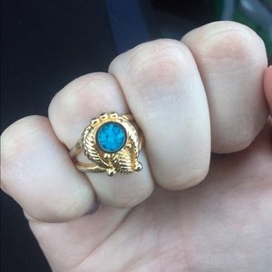 •✨Vintage Faux Turquoise Western Feather Ring ✨•