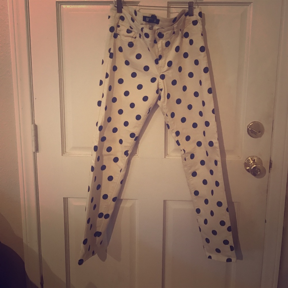 White with black poka dots jeans size 30