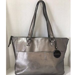 Calvin Klein Pewter Silver Leather Bag