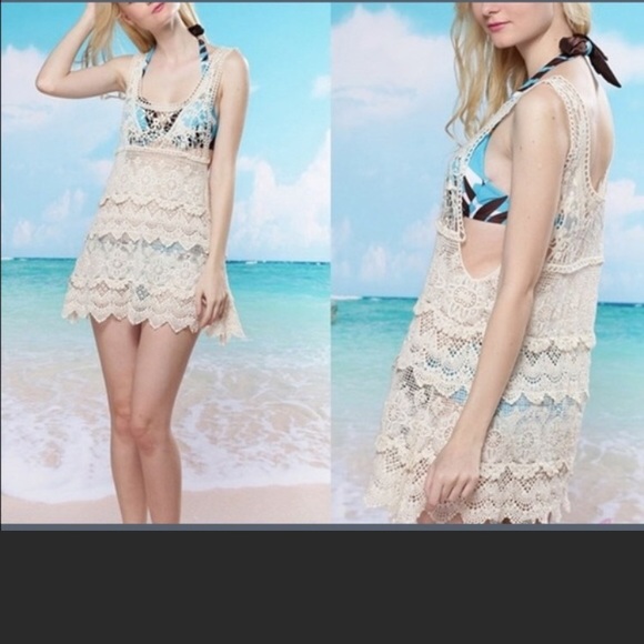 Adorable lace crochet bikini coverup. S M - Picture 2 of 4