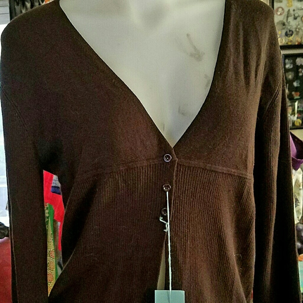 Lili Bleu 3 button Chocolate Sweater L NWT