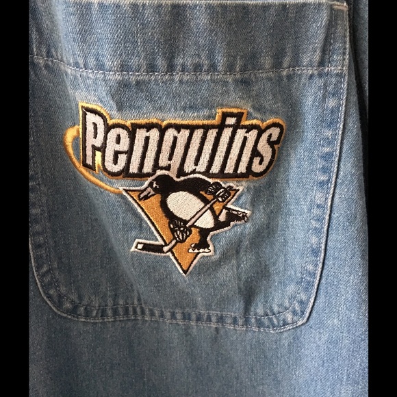 SOLD Pittsburgh Penguins Denim Long Sleeved Shirt - Picture 3 of 4