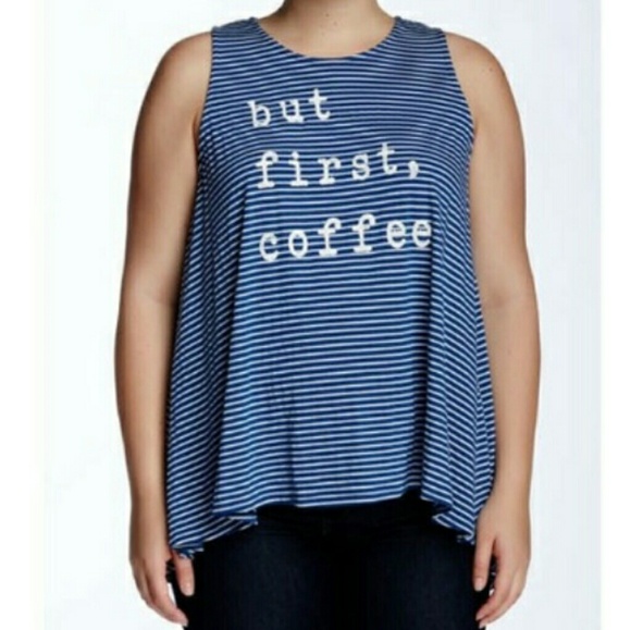 ☕'but first coffee' blue  & wh tank - NWT☕ - Picture 2 of 4
