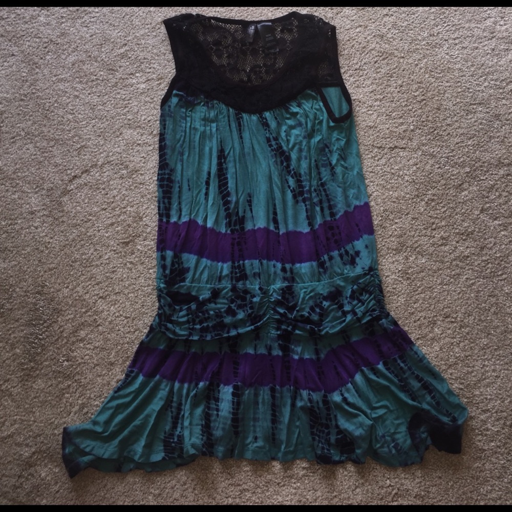 Purple and green tie dye cover up.