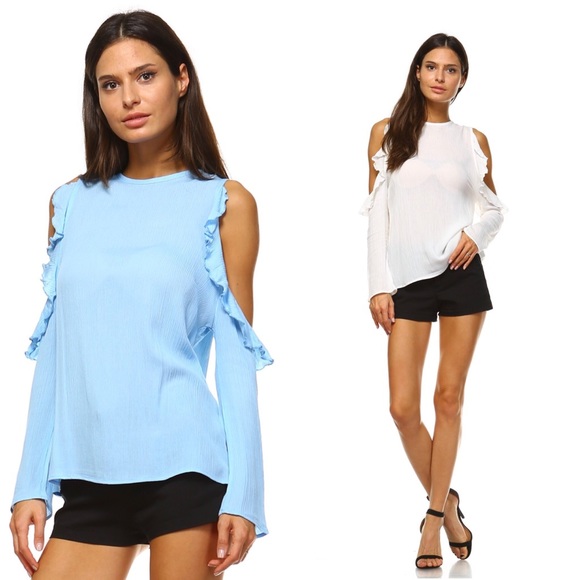 SALE Lightweight Cold Shoulder Ruffle Top - Picture 2 of 3