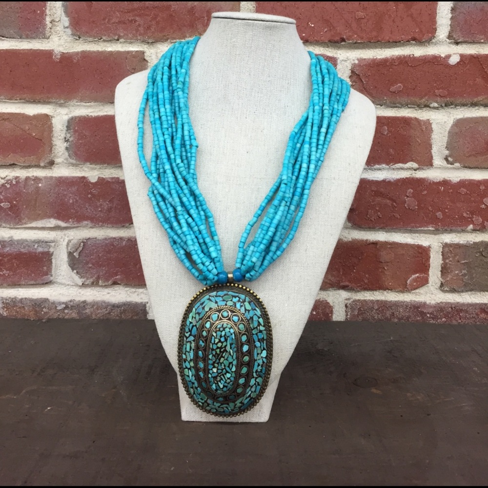 Inlayed real tourquise necklace