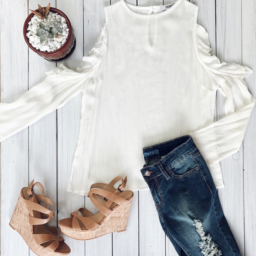 SALE Lightweight Cold Shoulder Ruffle Top
