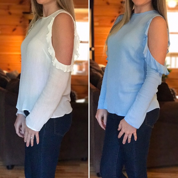 SALE Lightweight Cold Shoulder Ruffle Top - Picture 2 of 4
