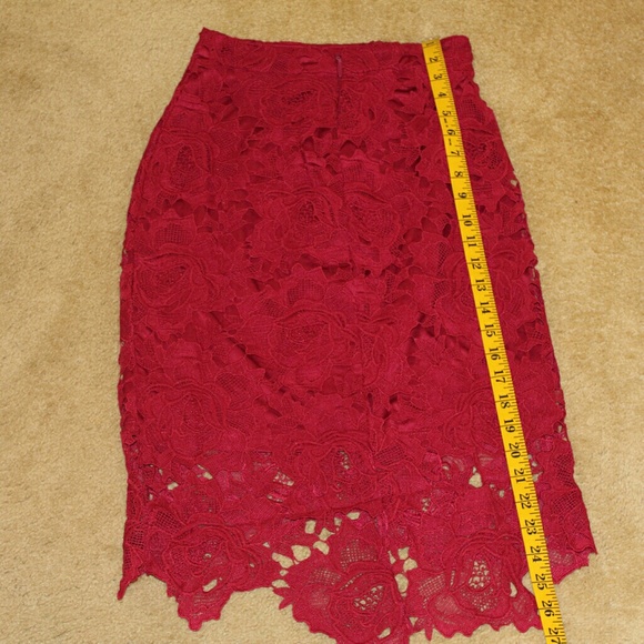 Raspberry Embroidered Crochet Pencil Skirt - Picture 3 of 4