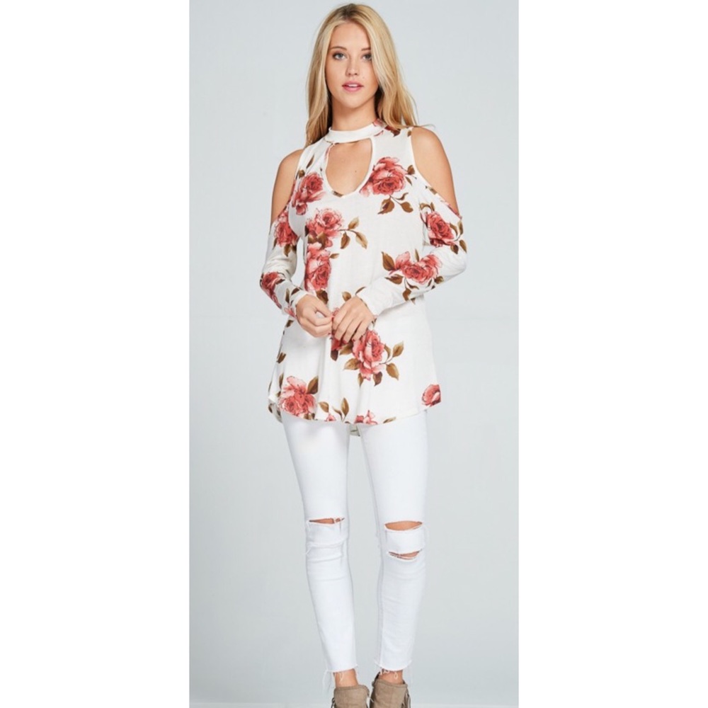 🌸SPRING SALE🌸Floral Long Sleeve Choker Tunic Top - Picture 2 of 4