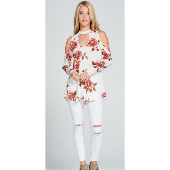 🌸SPRING SALE🌸Floral Long Sleeve Choker Tunic Top - Picture 2 of 4