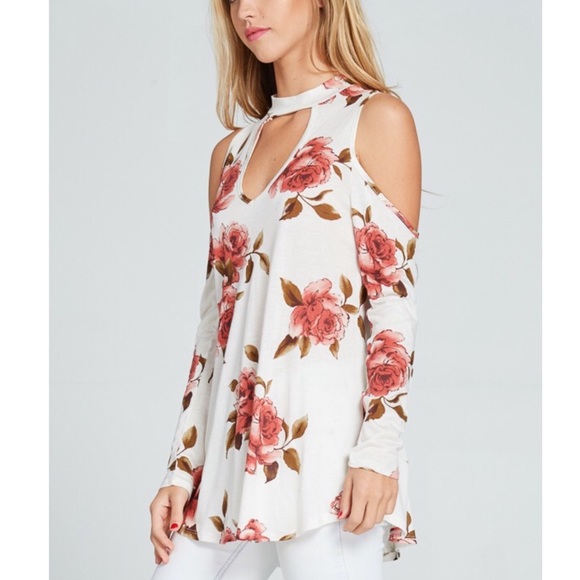 🌸SPRING SALE🌸Floral Long Sleeve Choker Tunic Top - Picture 3 of 4