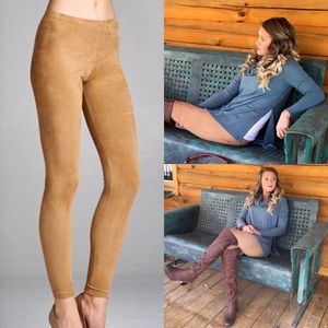 1 Small  left | Camel Hued Faux Suede Leggings