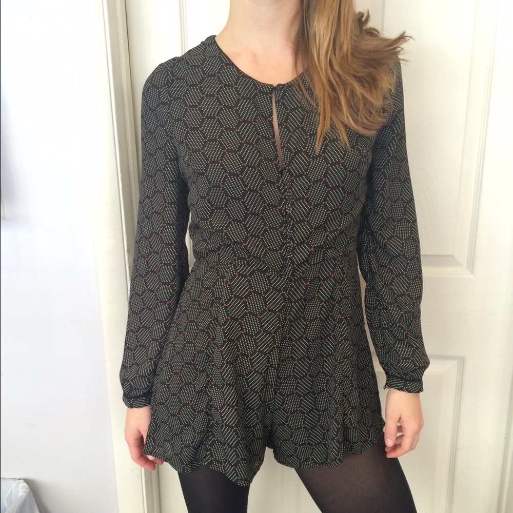 Long Sleeve Polkadot Geometric Romper.