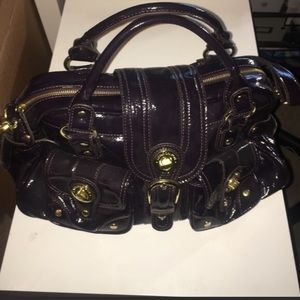 Large deep plum vegan patent leather satchel