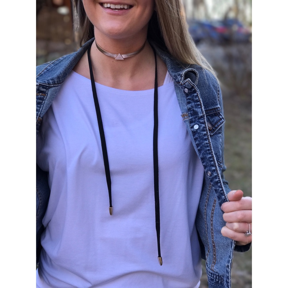 Black & Gold Modern Geometric Suede Wrap Choker