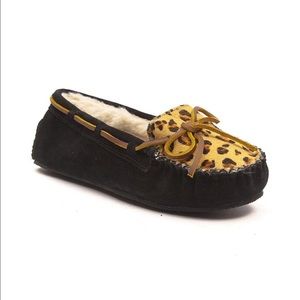 Womens Cally Suede Calf Hair Moccasin Slippers