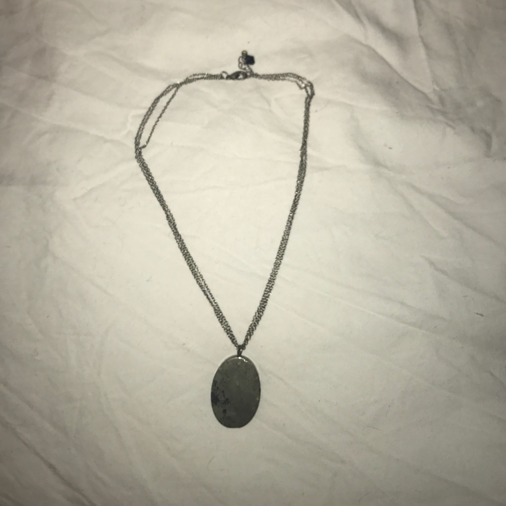 gunmetal colored stone triple chain necklace