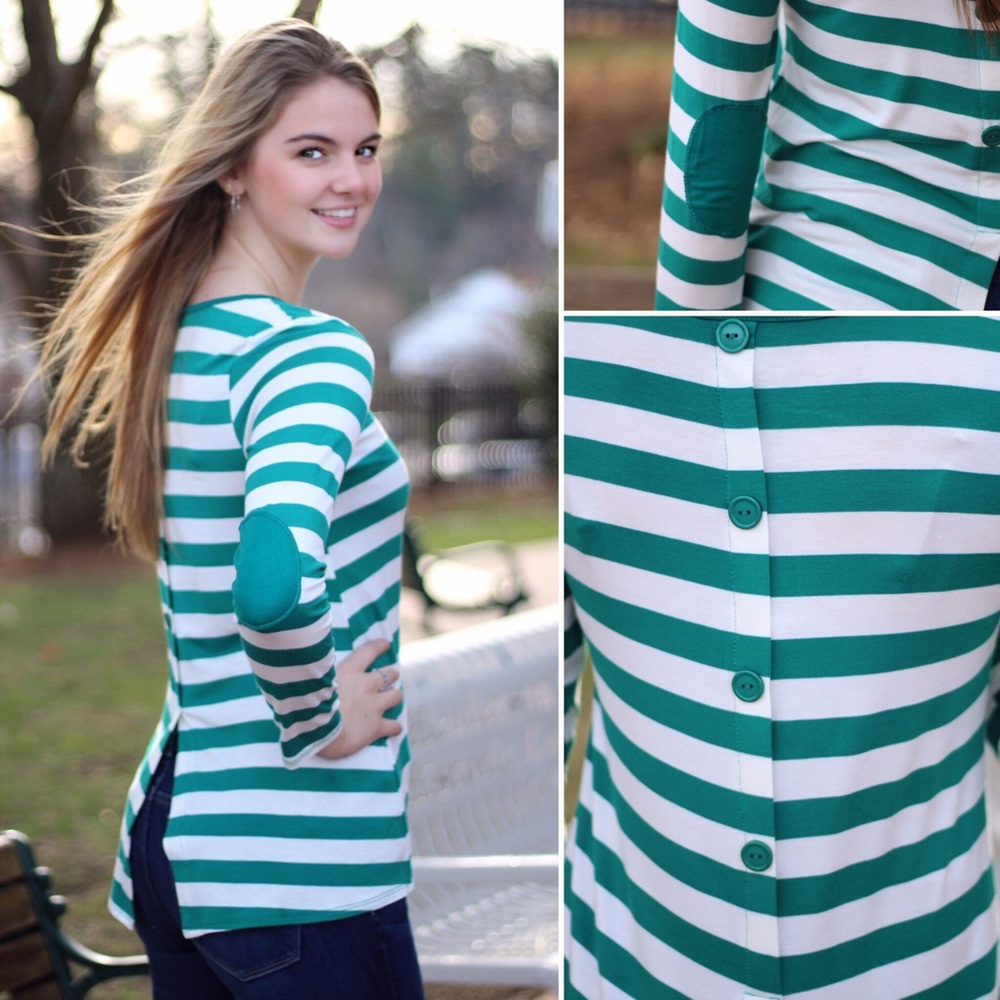 Elbow Patch Back Button Stripe Tunic