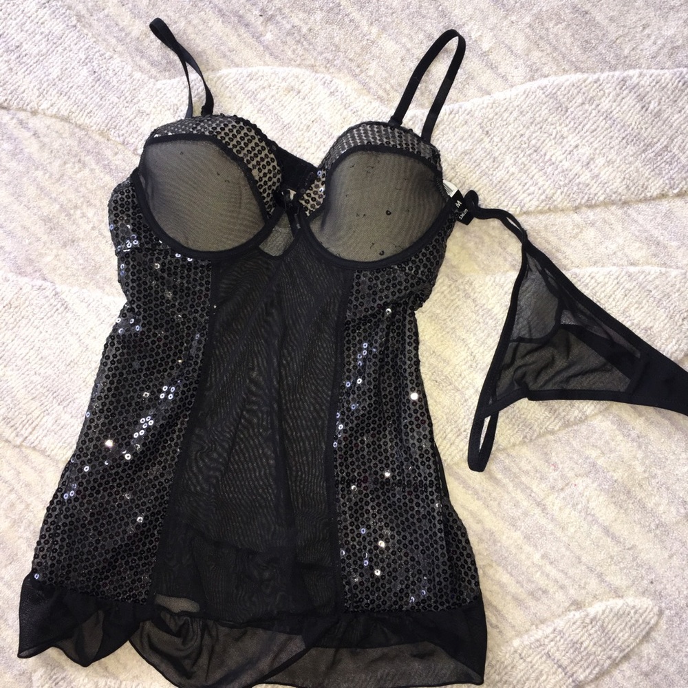 🔥Florra Follies black sparkle teddy w panties