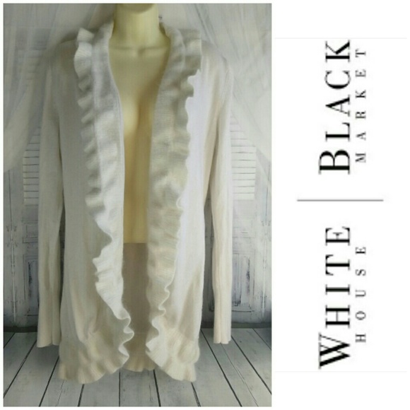 White House Black Market Sweaters - WHBM Rabbit Hair Wool Blend Ruffled Cardigan