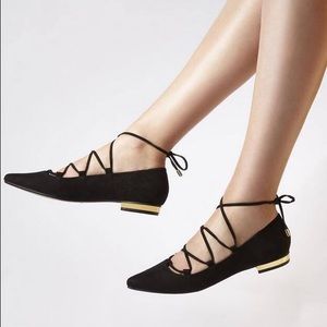 NWOT River Island Black Lace Up Ballet Flats