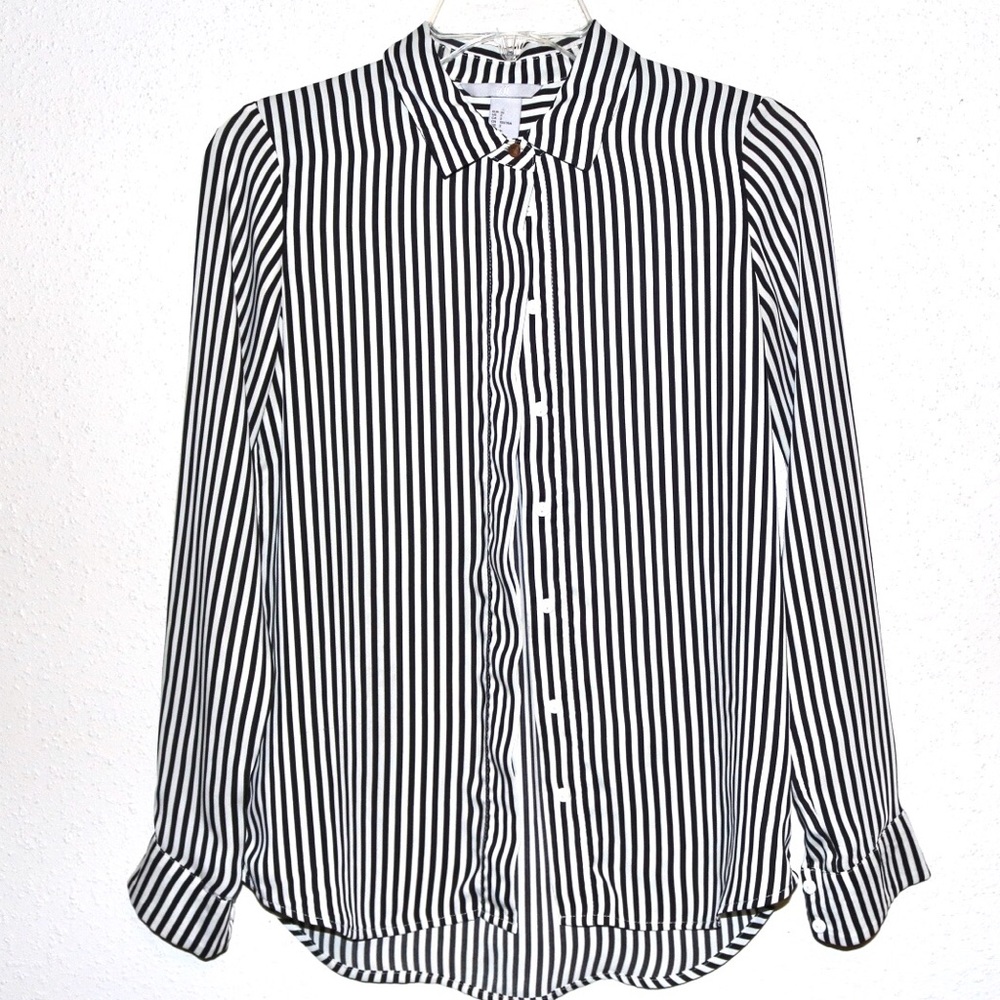 H&M black and white striped button down