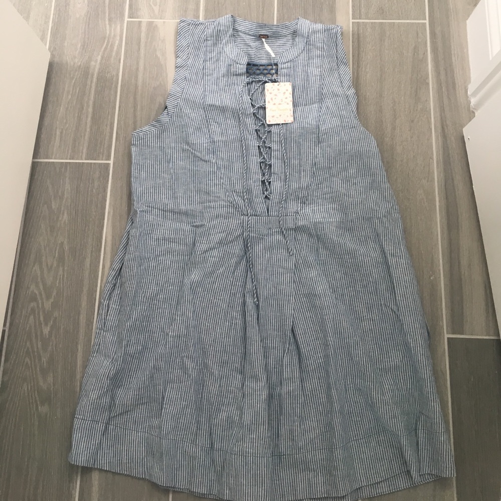Free people off poplin lace up mini dress