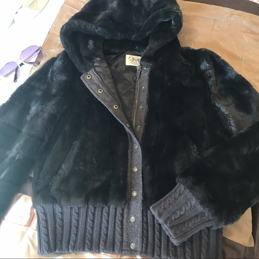 JUICY COUTURE Choco Brown Vegan Fur Bomber Jacket